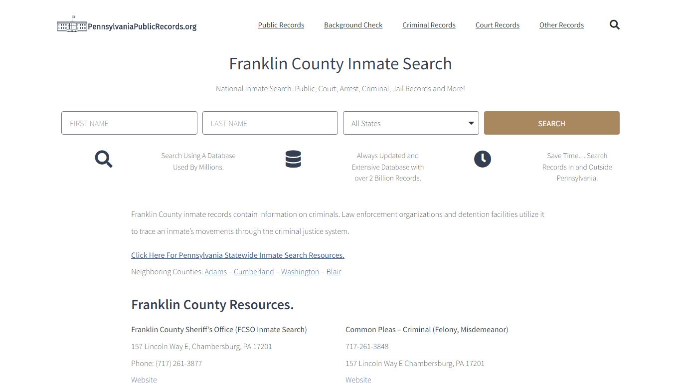 Franklin County Inmate Search - FCSO Current & Past Jail Records